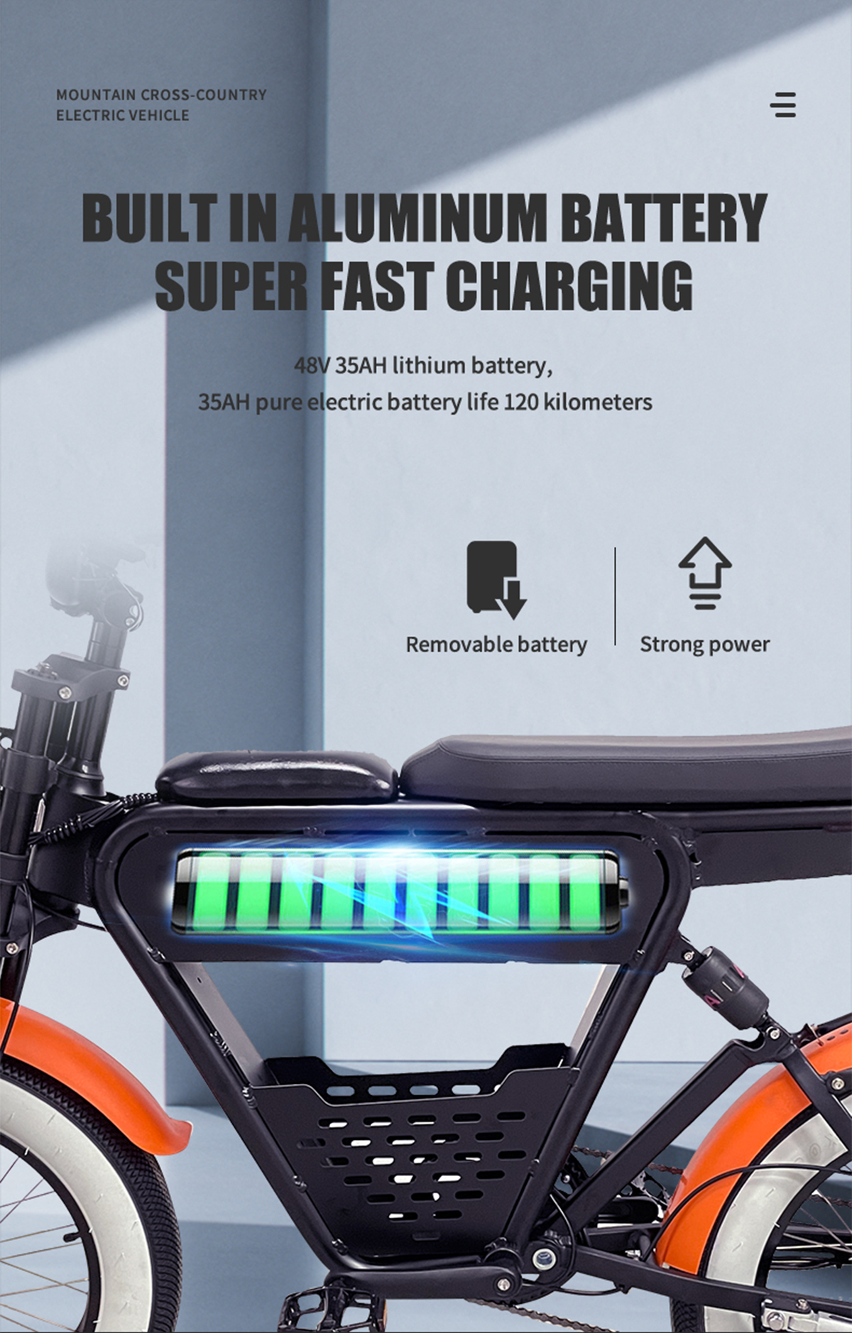 Optional 500W 750W 1000W 20inch 48V 35Ah Lithium Battery EBike Details 2